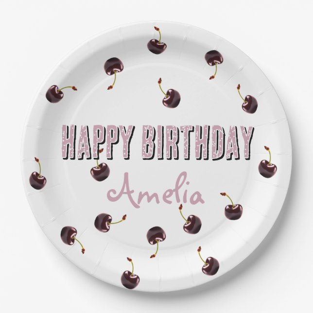 Plato De Papel Fiesta personalizado de la cereza oscura (Anverso)