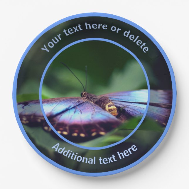 Plato De Papel Fiesta personalizado de la mariposa azul (Anverso)