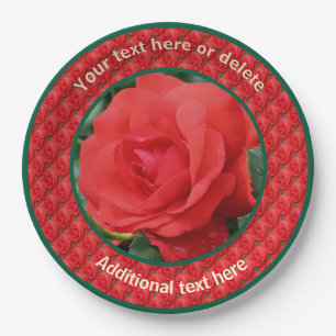 Plato De Papel Fiesta personalizado de rosas rojas