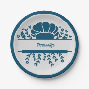 Plato De Papel Fiesta personalizado del cocinero Gorra Blue Gray 