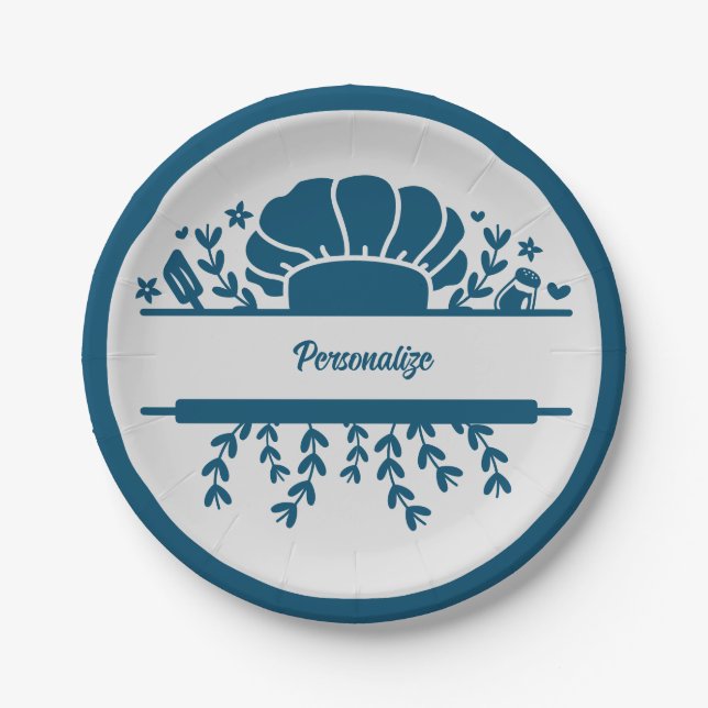 Plato De Papel Fiesta personalizado del cocinero Gorra Blue Gray  (Anverso)