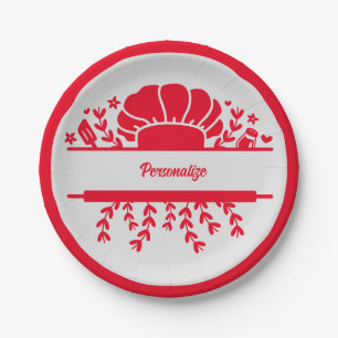 Plato De Papel Fiesta personalizado del cocinero Gorra Red Gray C