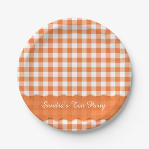 Plato De Papel Fiesta personalizado del patrón de Gingham blanco 
