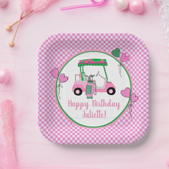 Plato De Papel Fiesta personalizado del tema del golf rosa y verd (Subido por el creador)