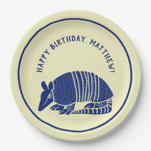 Plato De Papel Fiesta personalizado Navy Blue and Cream Armadillo