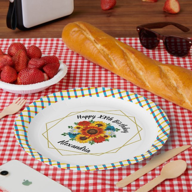 Plato De Papel Fiesta Picnic Verano Floral Geométrica (Picnic)