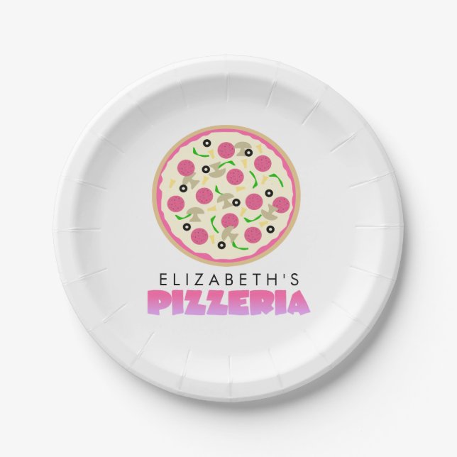 Plato De Papel Fiesta Pizza Rosa y Púrpura (Anverso)