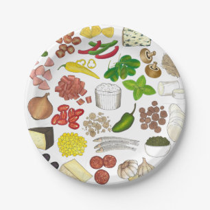 Plato De Papel Fiesta Pizza Toppings Pie de comida italiana Pizze