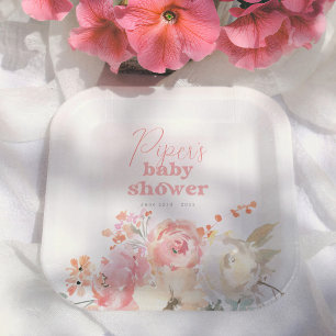 Plato De Papel Fiesta Prenatal de Niña Boho Floral Retro