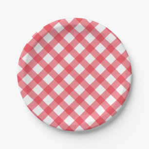 Plato De Papel Fiesta Preppy Picnic Red Plaid Gingham