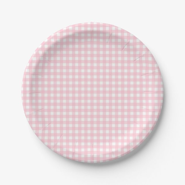 Plato De Papel Fiesta Preppy Pink Plaid Gingham (Anverso)