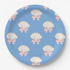 Plato De Papel Fiesta Preppy Watercolor Beach Seashells