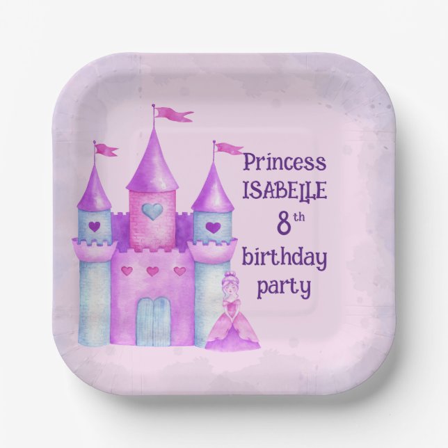 Plato De Papel Fiesta Princesa del Castillo de cuento de hadas má (Anverso)