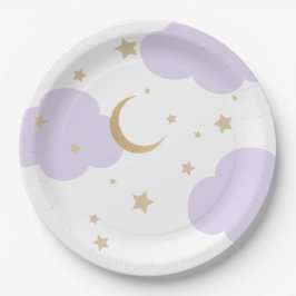 Plato De Papel Fiesta Purple Baby Shower Sobre la Luna