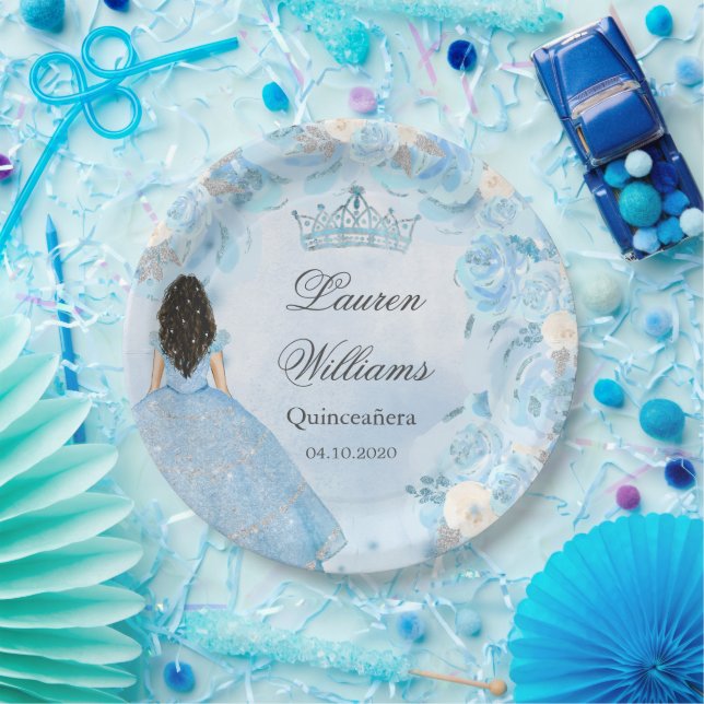 Plato De Papel Fiesta Quinceanera de Blue Winter Wonderland (Fiesta)