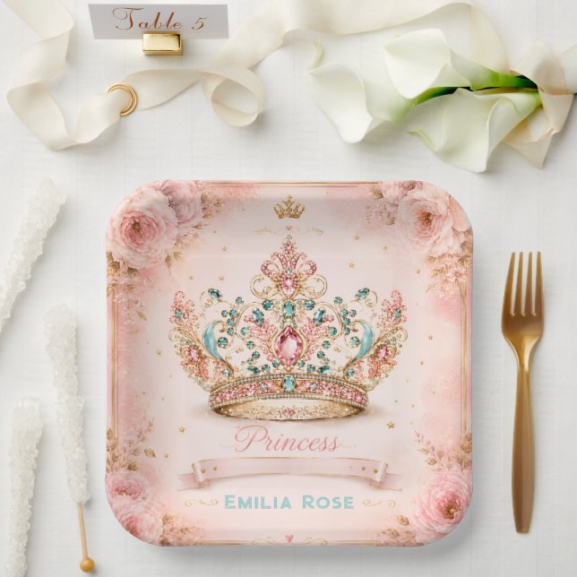 Plato De Papel Fiesta Real Floral Rosa (Boda)