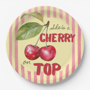 Plato De Papel Fiesta Retro Cherry Cafe Rojo Mantequilla Amarillo