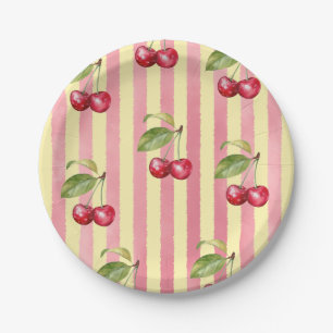 Plato De Papel Fiesta Retro Cherry Cafe Rojo Mantequilla Amarillo