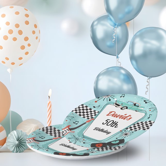Plato De Papel Fiesta Retro de los 50  (Retro 1950s paper plates)