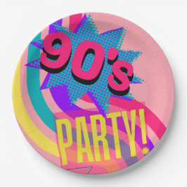 Plato De Papel Fiesta Retro de los 90 Rosa Cumpleaños Nostálgico