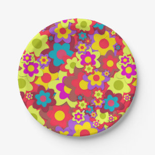Plato De Papel Fiesta retro del flower power del hippy de los
