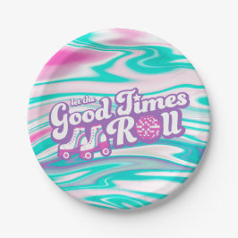 Plato De Papel Fiesta Retro Groovy Roller Disco