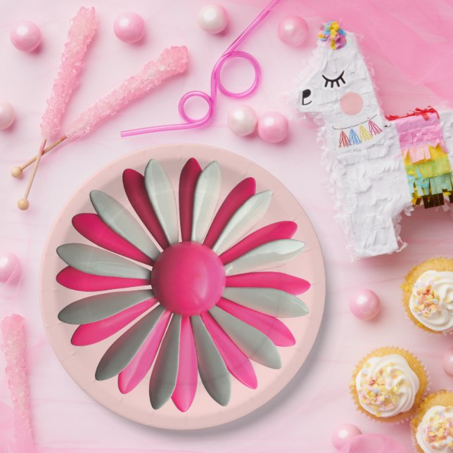 Plato De Papel Fiesta retro MOD Flor rosa Flor Primavera Jardín (Fiesta)