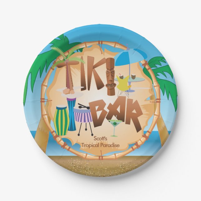 Plato De Papel Fiesta Retro Tiki Bar (Anverso)