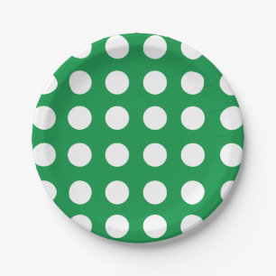 Plato De Papel Fiesta retro vintage de polka blanca verde