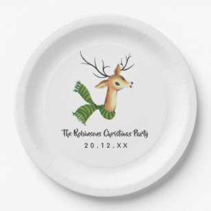 Plato De Papel Fiesta Retro Vintage Reindeer Navidades