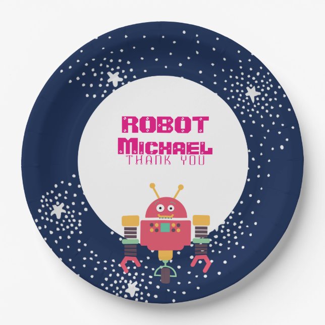 Plato De Papel FIESTA ROBOT Suministra nueces rosadas azules y pe (Anverso)