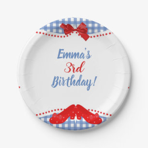 Plato De Papel Fiesta rojo a cuadros azul y blanco de la onza de