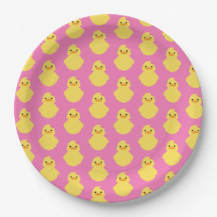 Plato De Papel fiesta rosa BABY SHOWER de goma chica ducky