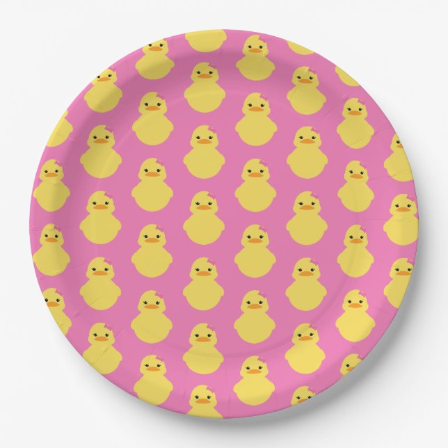 Plato De Papel fiesta rosa BABY SHOWER de goma chica ducky (Anverso)