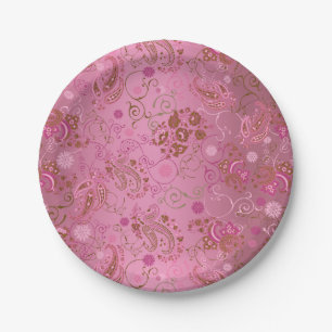 Plato De Papel Fiesta rosado de Paisley