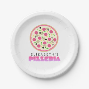 Plato De Papel Fiesta rosado y púrpura de la pizza
