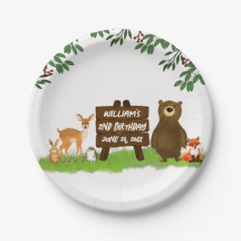 Plato De Papel Fiesta Rústica de Bosque Animales de la Naturaleza