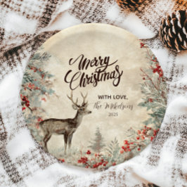 Plato De Papel Fiesta Rústico de Navidades de Deer Pine Berry