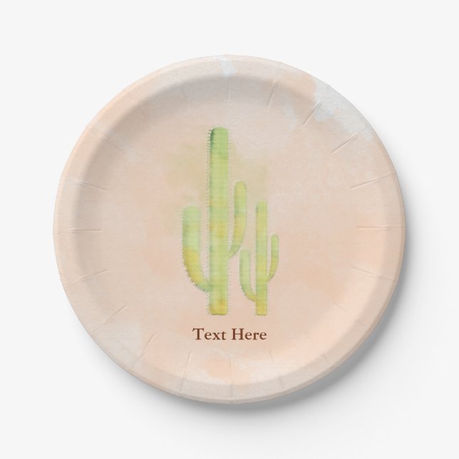 Plato De Papel Fiesta Sencilla Cactus Acuarela Suroeste (Anverso)