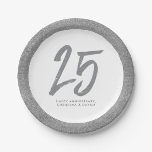 Plato De Papel fiesta Silver 25 aniversario personalizado