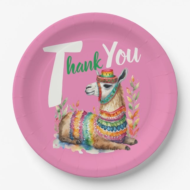 Plato De Papel Fiesta Sinorita Baby Shower Partyware Llama (Anverso)