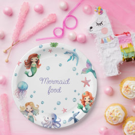 Plato De Papel Fiesta Sirenita bajo la acuarela del mar