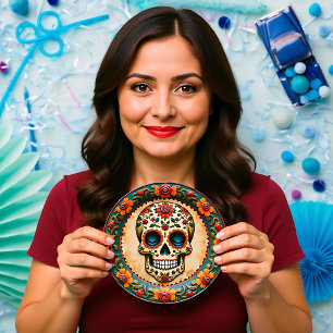 Plato De Papel 💀 🎉 Fiesta Skull-ette, el Día de los Muertos
