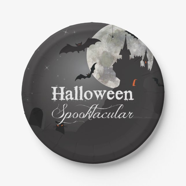 Plato De Papel Fiesta Spooktacular de Halloween de Noche Oscura (Anverso)