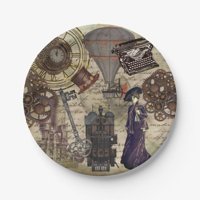 Plato De Papel Fiesta Steampunk Suministros Industriales Vintage (Anverso)