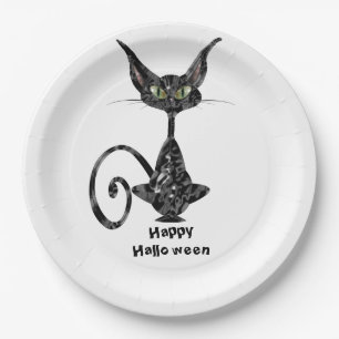 Plato De Papel Fiesta supersticioso de Halloween del gato negro
