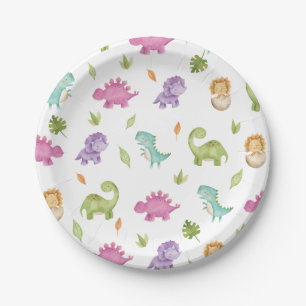 Plato De Papel Fiesta T-Rex Brontosaurus de Dinosaurios Amigables