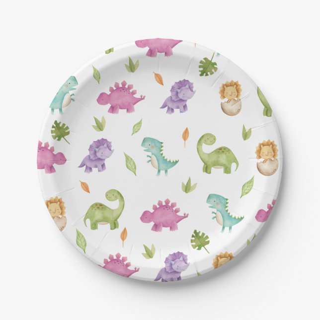 Plato De Papel Fiesta T-Rex Brontosaurus de Dinosaurios Amigables (Anverso)
