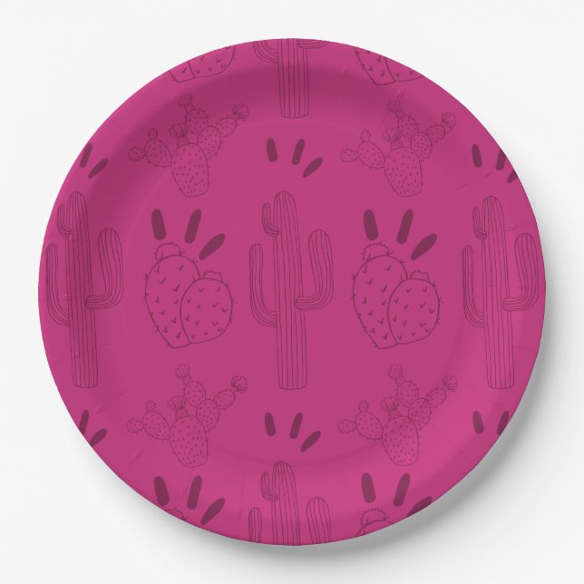 Plato De Papel Fiesta Taco Cactus Pink (Anverso)