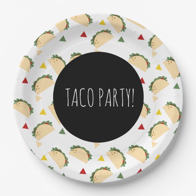 Plato De Papel Fiesta Taco Cumpleaños Confetti Fiesta Geométrica (Anverso)